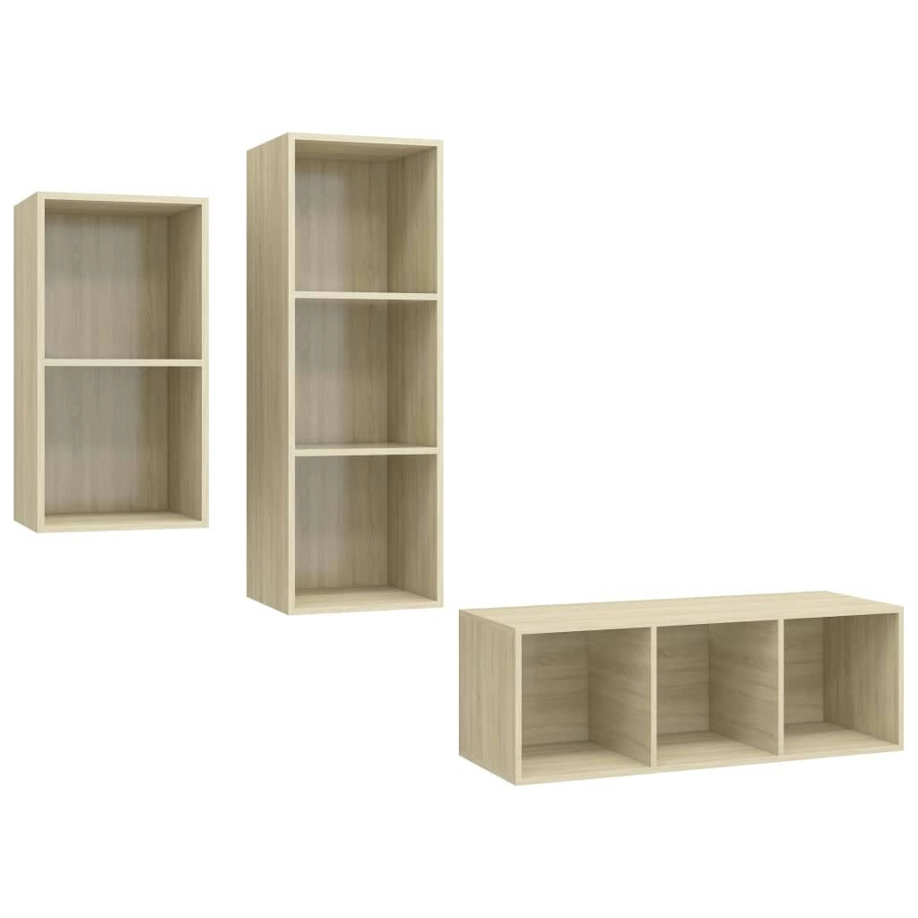 3 Piece TV Cabinet Set Sonoma Oak Engineered Wood 3079631