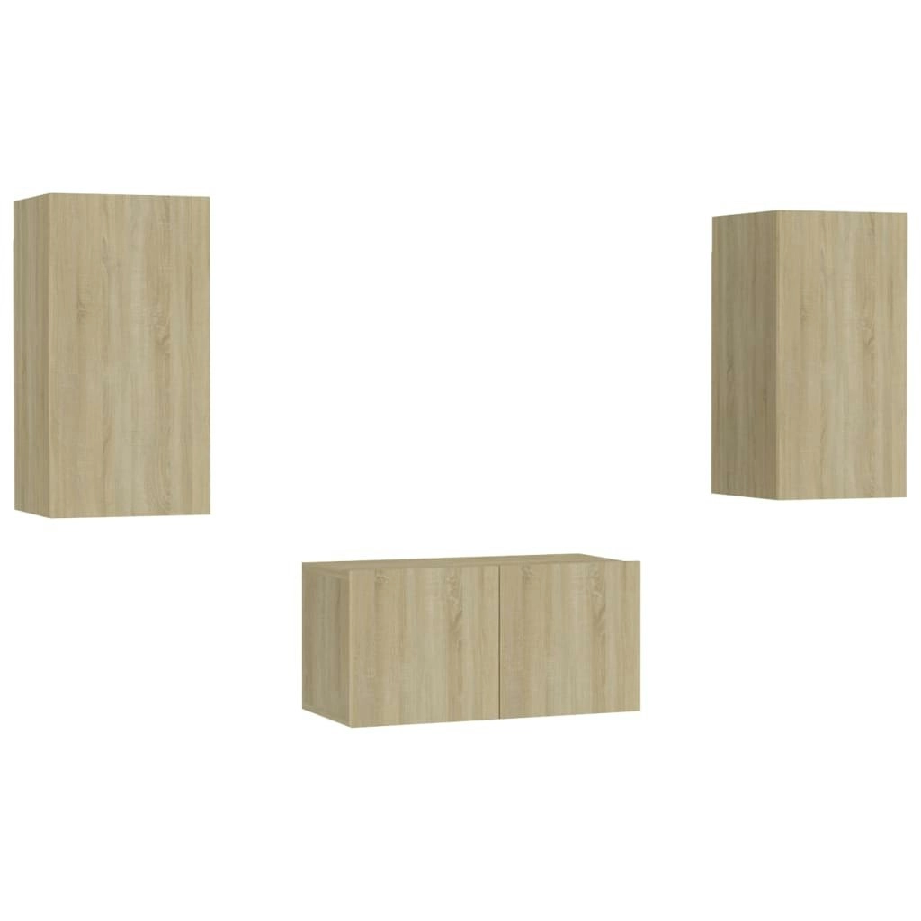 3 Piece TV Cabinet Set Sonoma Oak Engineered Wood 3078972