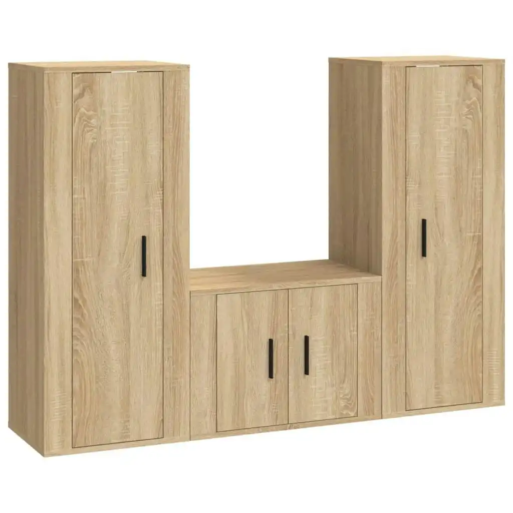 3 Piece TV Cabinet Set Sonoma Oak Engineered Wood 3188745