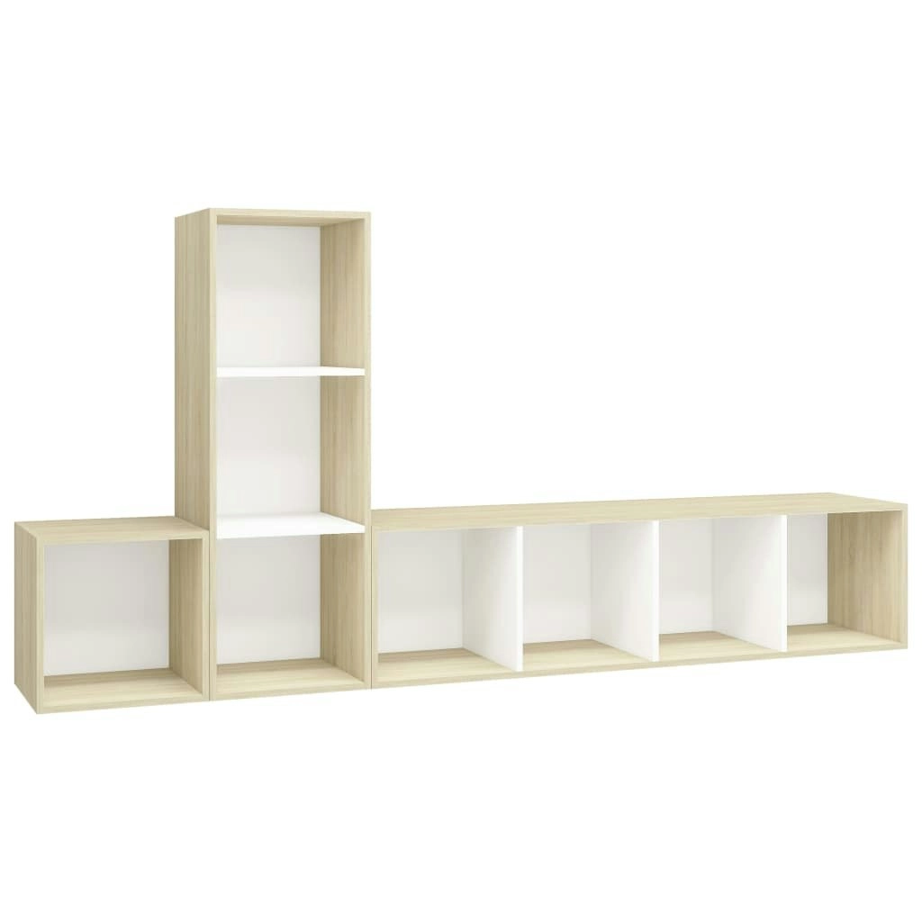 3 Piece TV Cabinet Set White and Sonoma Oak Engineered Wood 3079831