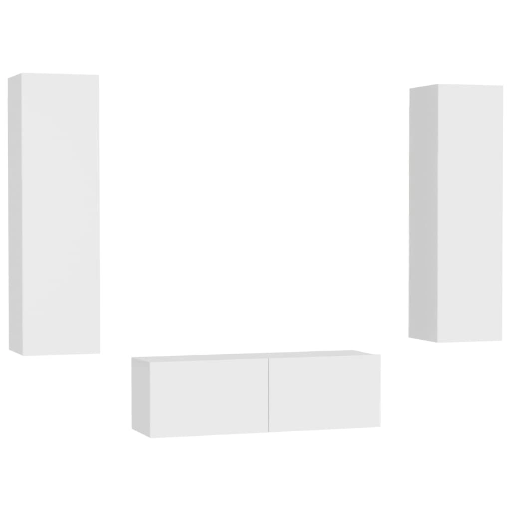 3 Piece TV Cabinet Set White Engineered Wood 3078659