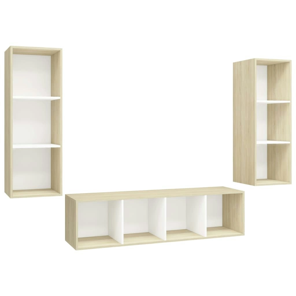 3 Piece TV Cabinet Set White and Sonoma Oak Engineered Wood 3079750