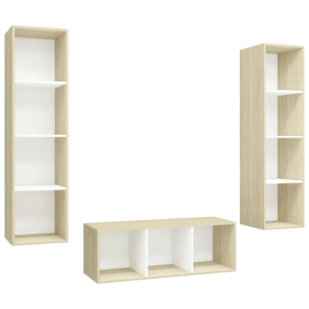 3 Piece TV Cabinet Set White and Sonoma Oak Engineered Wood 3079759