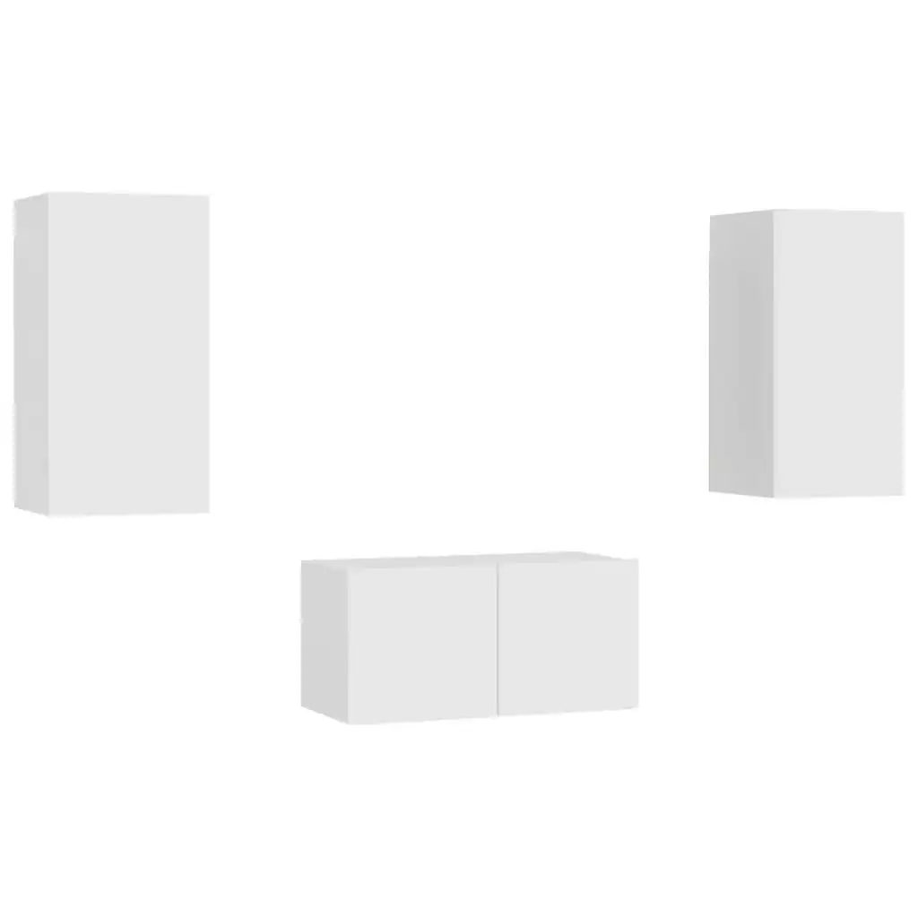 3 Piece TV Cabinet Set White Engineered Wood 3078657