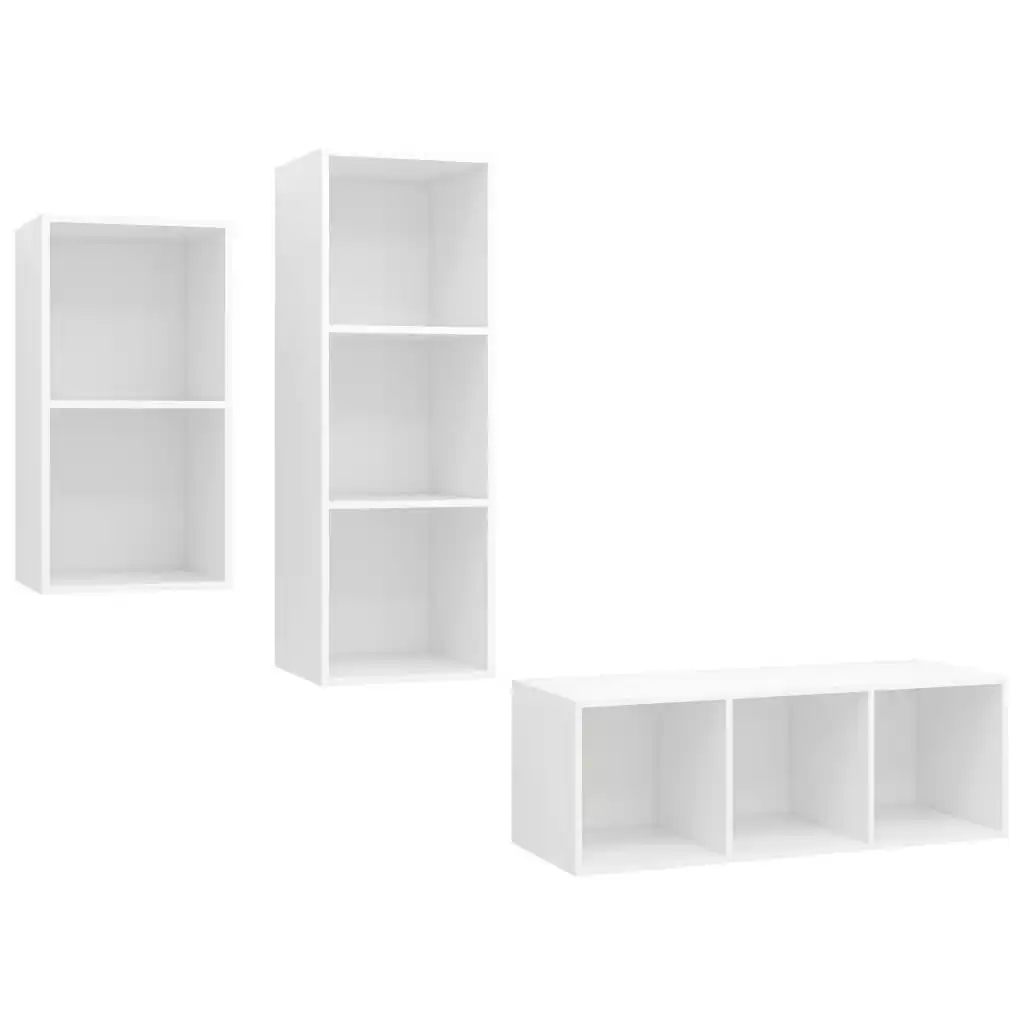 3 Piece TV Cabinet Set White Engineered Wood 3079628