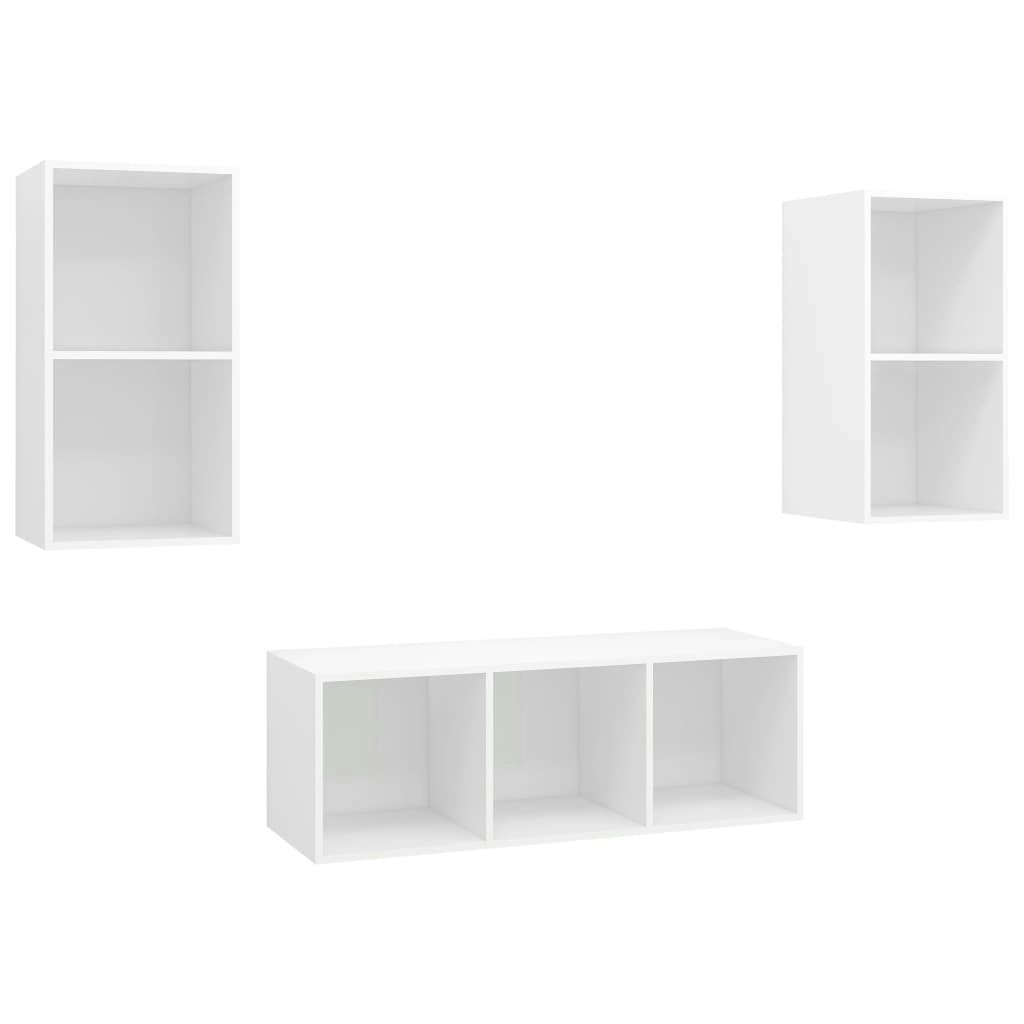 3 Piece TV Cabinet Set White Engineered Wood 3079736