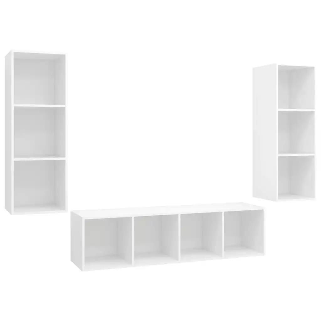 3 Piece TV Cabinet Set White Engineered Wood 3079745