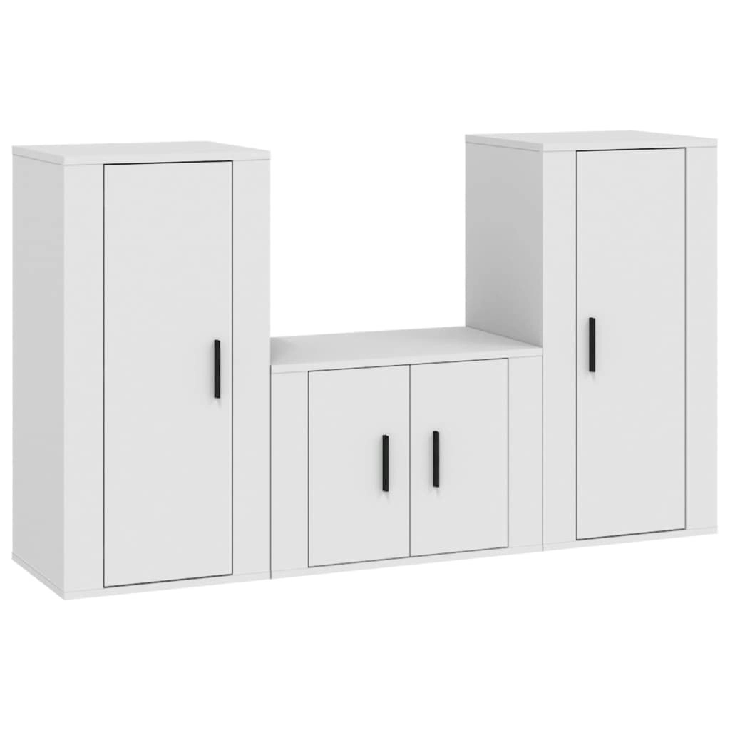 3 Piece TV Cabinet Set White Engineered Wood 3188518