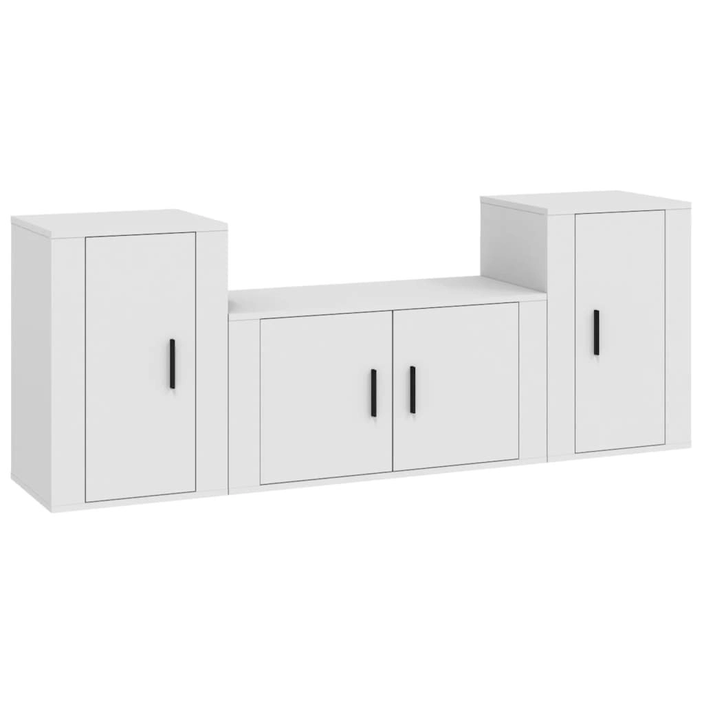 3 Piece TV Cabinet Set White Engineered Wood 3188502