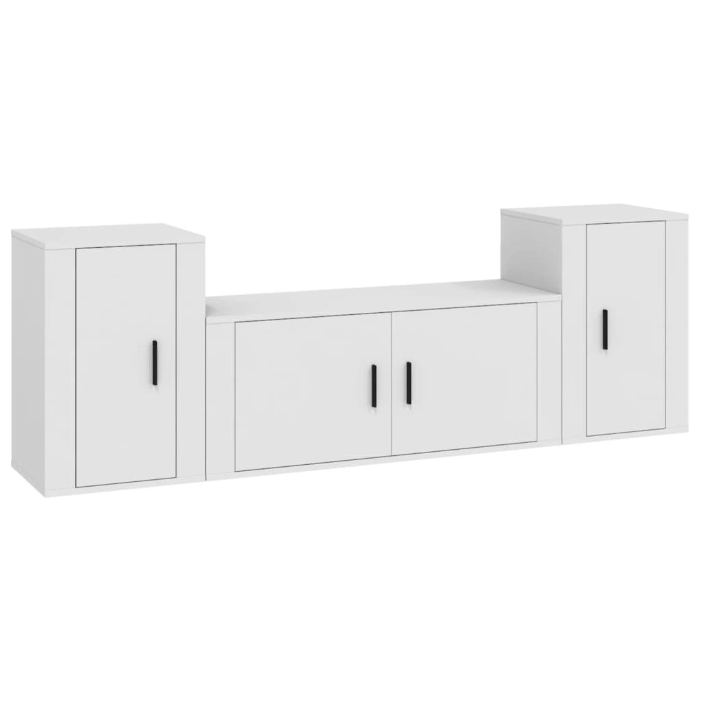 3 Piece TV Cabinet Set White Engineered Wood 3188510