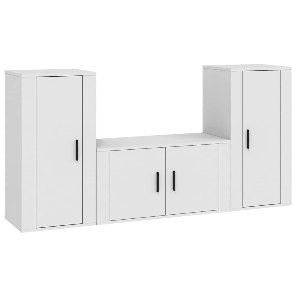 3 Piece TV Cabinet Set White Engineered Wood 3188526