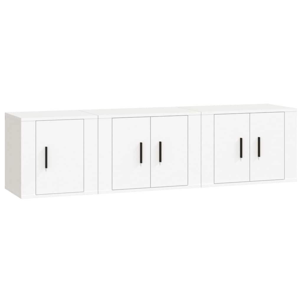 3 Piece TV Cabinet Set White Engineered Wood 3188438