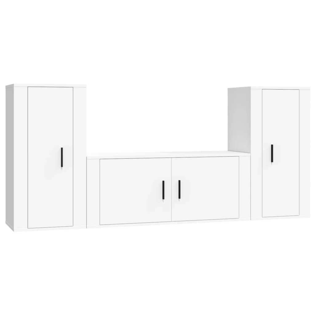 3 Piece TV Cabinet Set White Engineered Wood 3188534