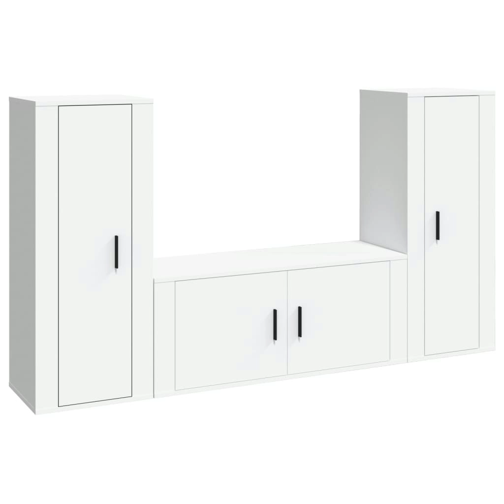 3 Piece TV Cabinet Set White Engineered Wood 3188758