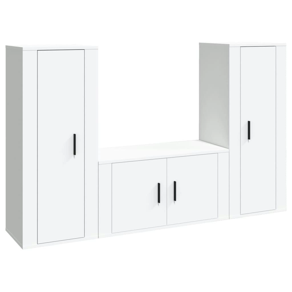 3 Piece TV Cabinet Set White Engineered Wood 3188750