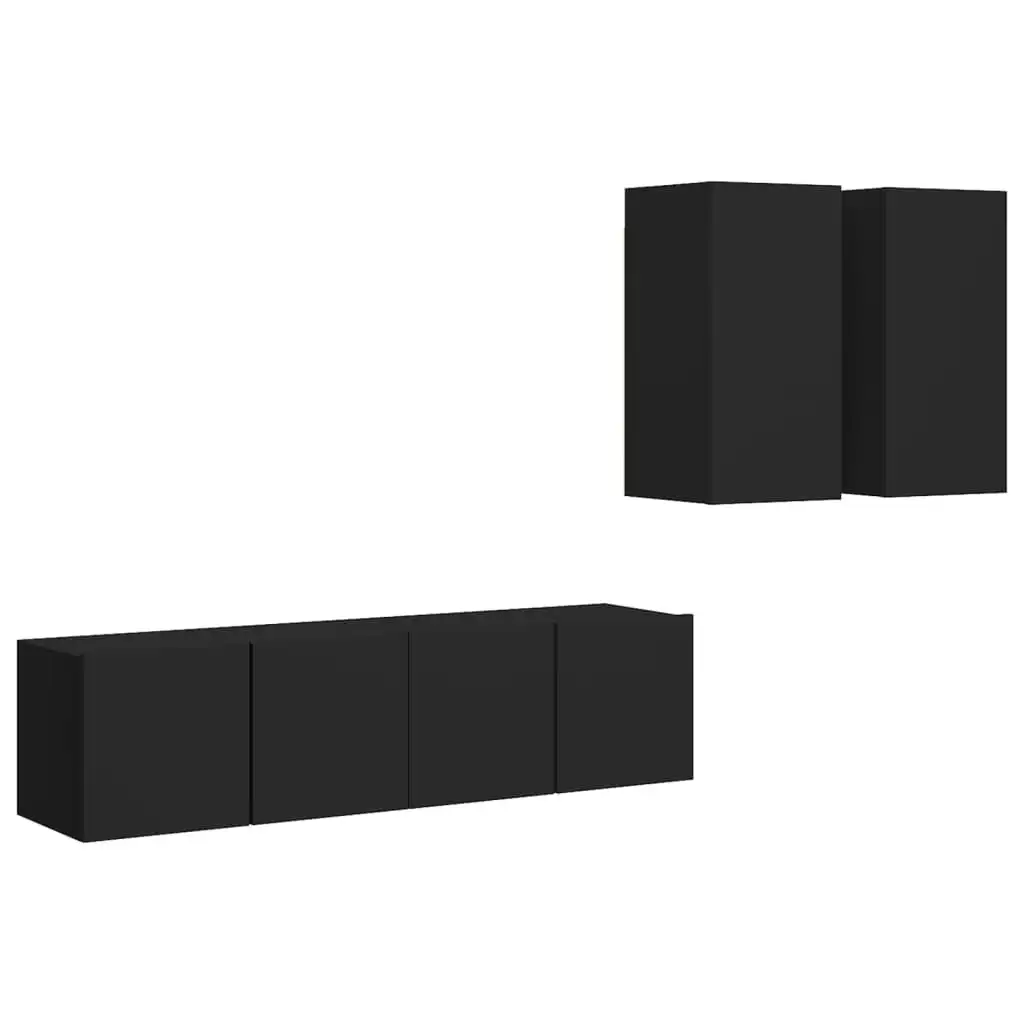 4 Piece TV Cabinet Set Black Engineered Wood 3078790