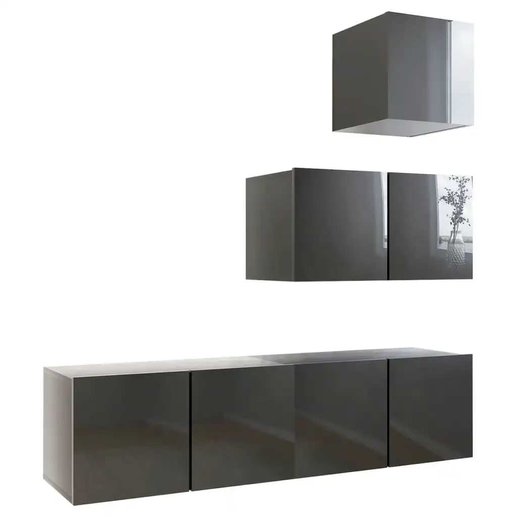 4 Piece TV Cabinet Set High Gloss Grey Engineered Wood 3079574