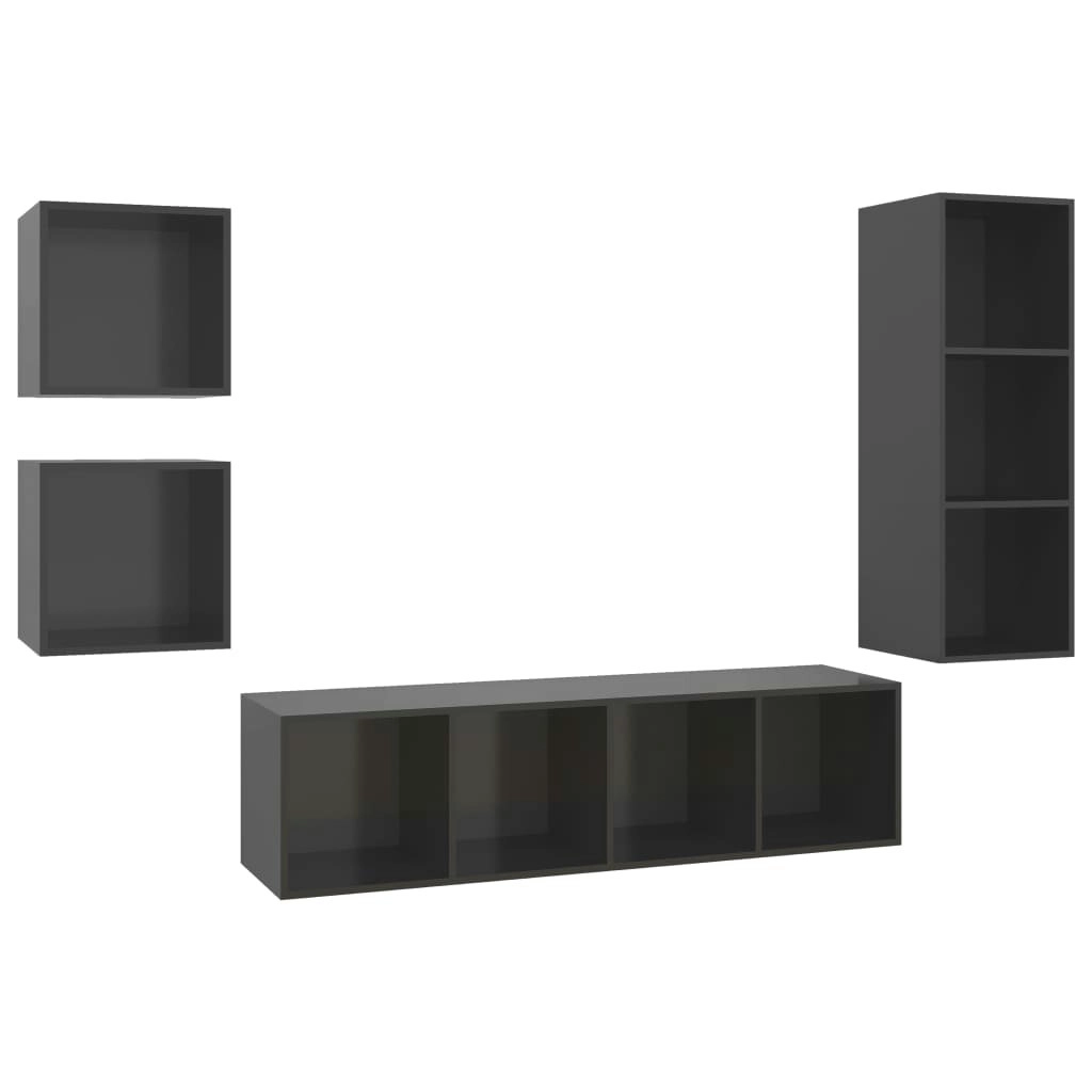 4 Piece TV Cabinet Set High Gloss Grey Engineered Wood 3079780