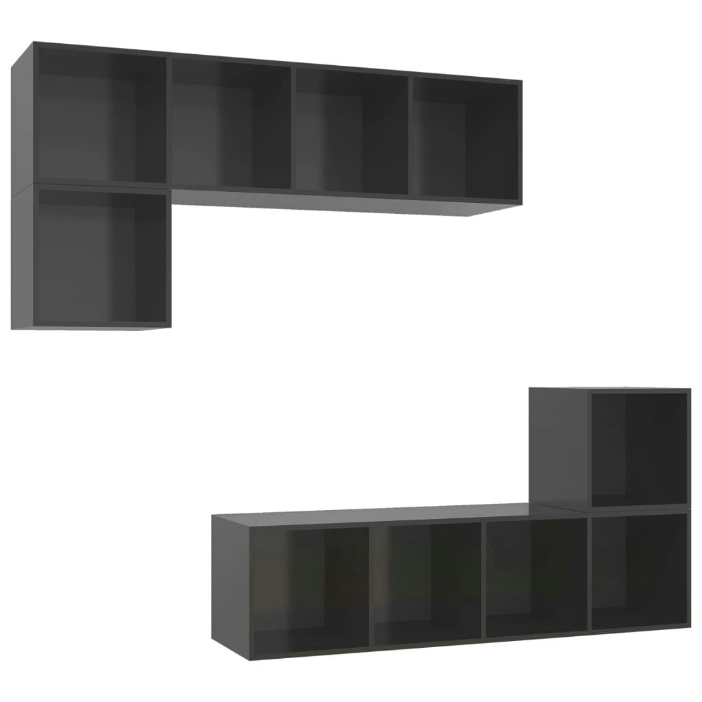 4 Piece TV Cabinet Set High Gloss Grey Engineered Wood 3079816