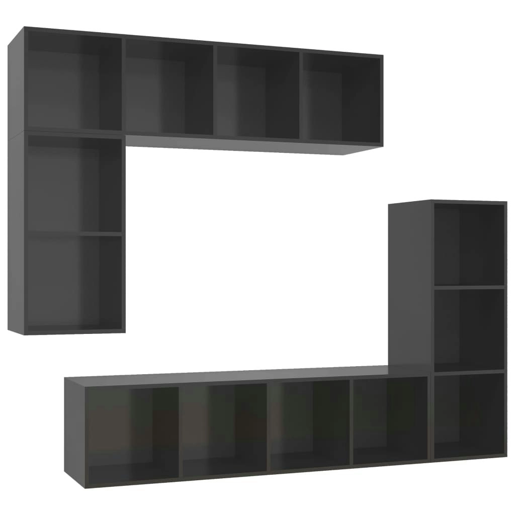 4 Piece TV Cabinet Set High Gloss Grey Engineered Wood 3079825