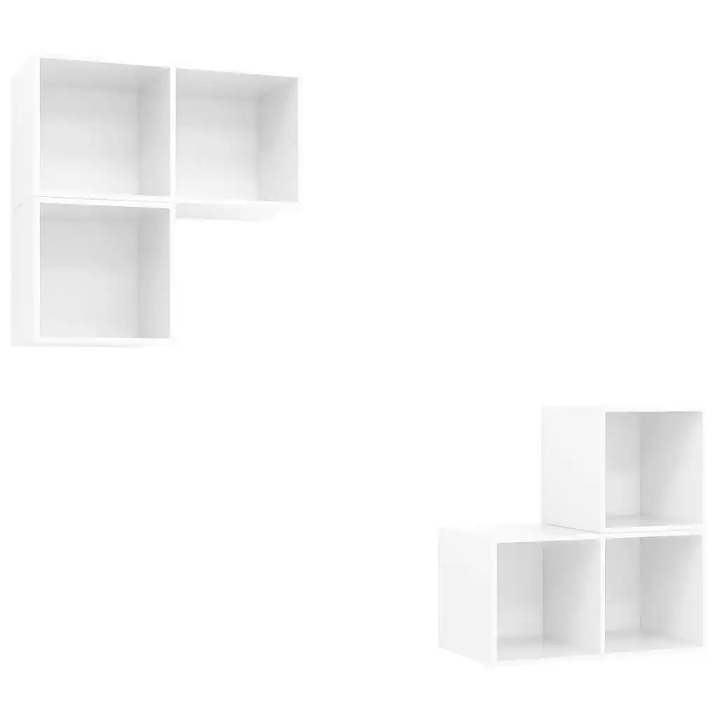 4 Piece TV Cabinet Set High Gloss White Engineered Wood 3079769