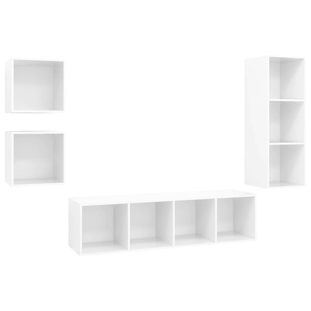 4 Piece TV Cabinet Set High Gloss White Engineered Wood 3079778