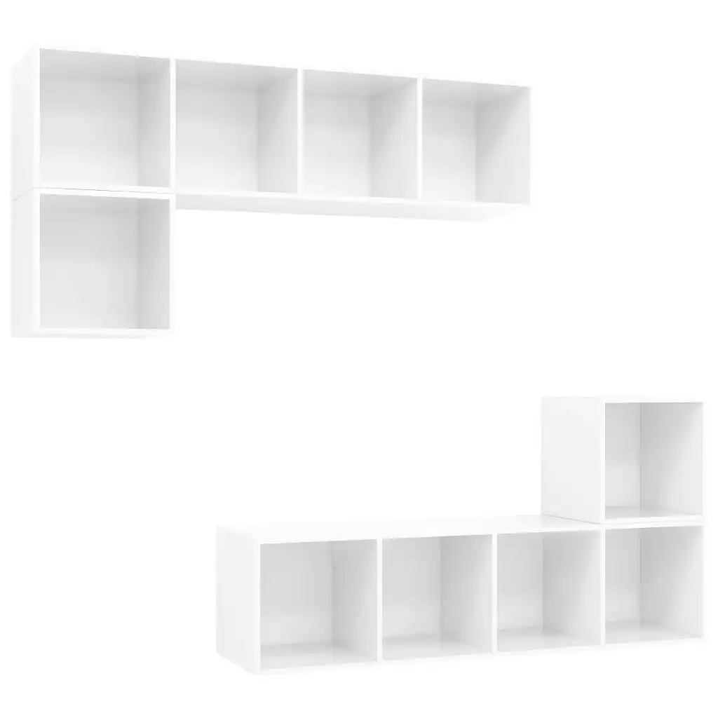 4 Piece TV Cabinet Set High Gloss White Engineered Wood 3079814