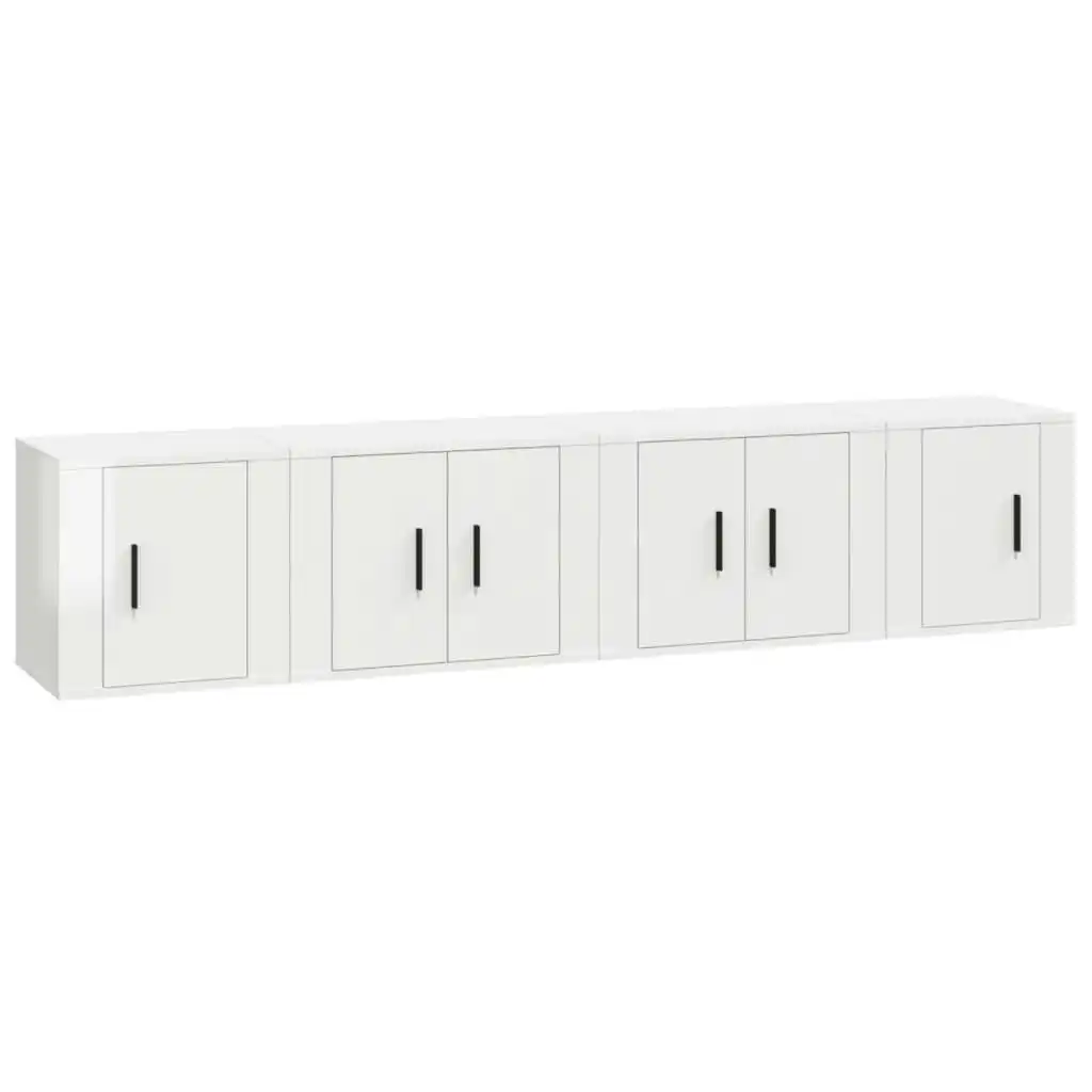 4 Piece TV Cabinet Set High Gloss White Engineered Wood 3188432