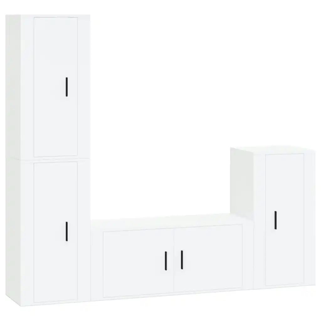 4 Piece TV Cabinet Set High Gloss White Engineered Wood 3188592