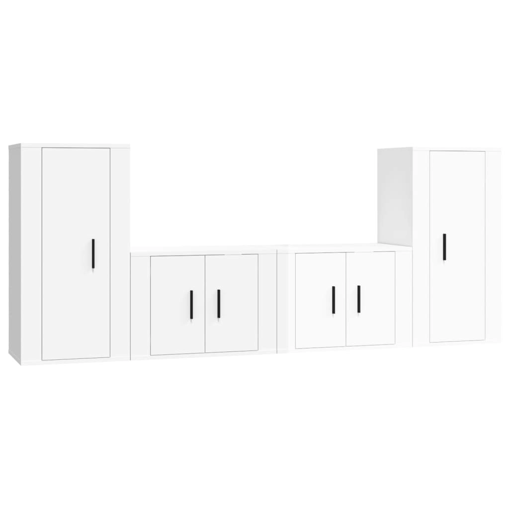 4 Piece TV Cabinet Set High Gloss White Engineered Wood 3188552