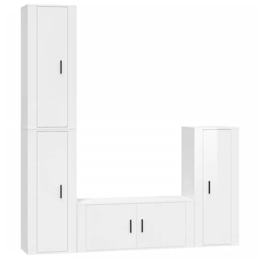 4 Piece TV Cabinet Set High Gloss White Engineered Wood 3188792