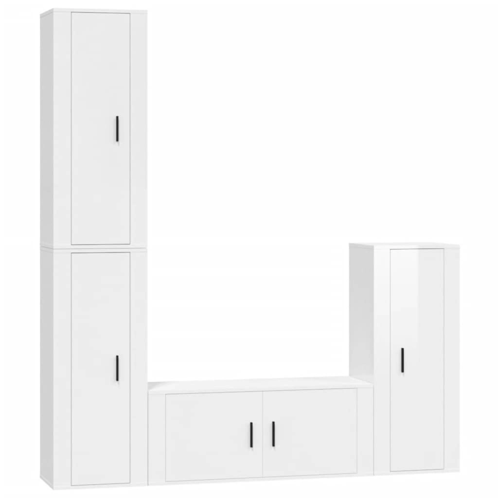 4 Piece TV Cabinet Set High Gloss White Engineered Wood 3188792