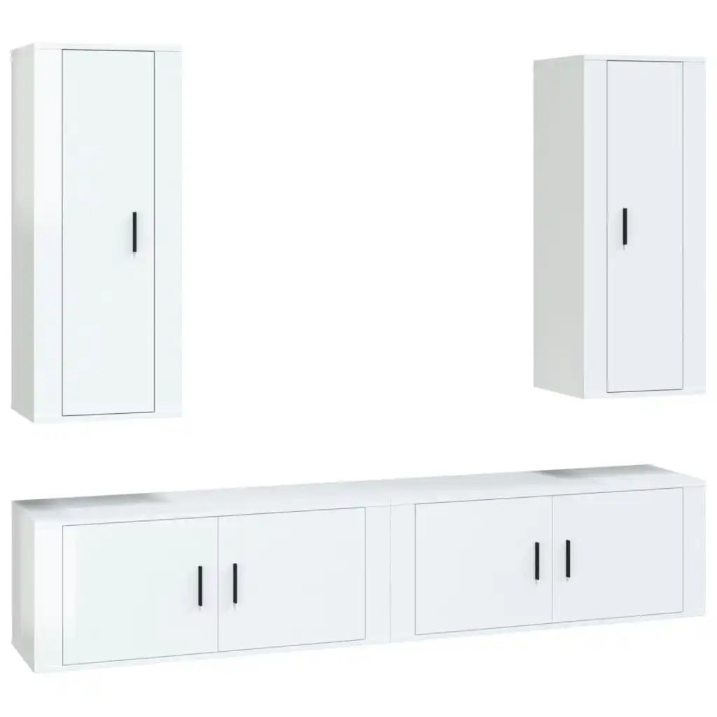 4 Piece TV Cabinet Set High Gloss White Engineered Wood 3188848