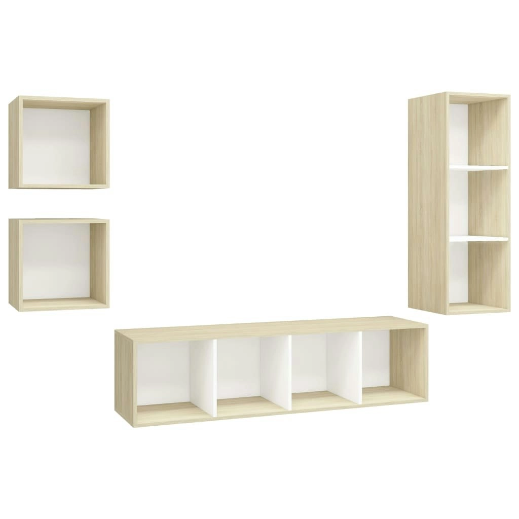 4 Piece TV Cabinet Set White and Sonoma Oak Engineered Wood 3079777