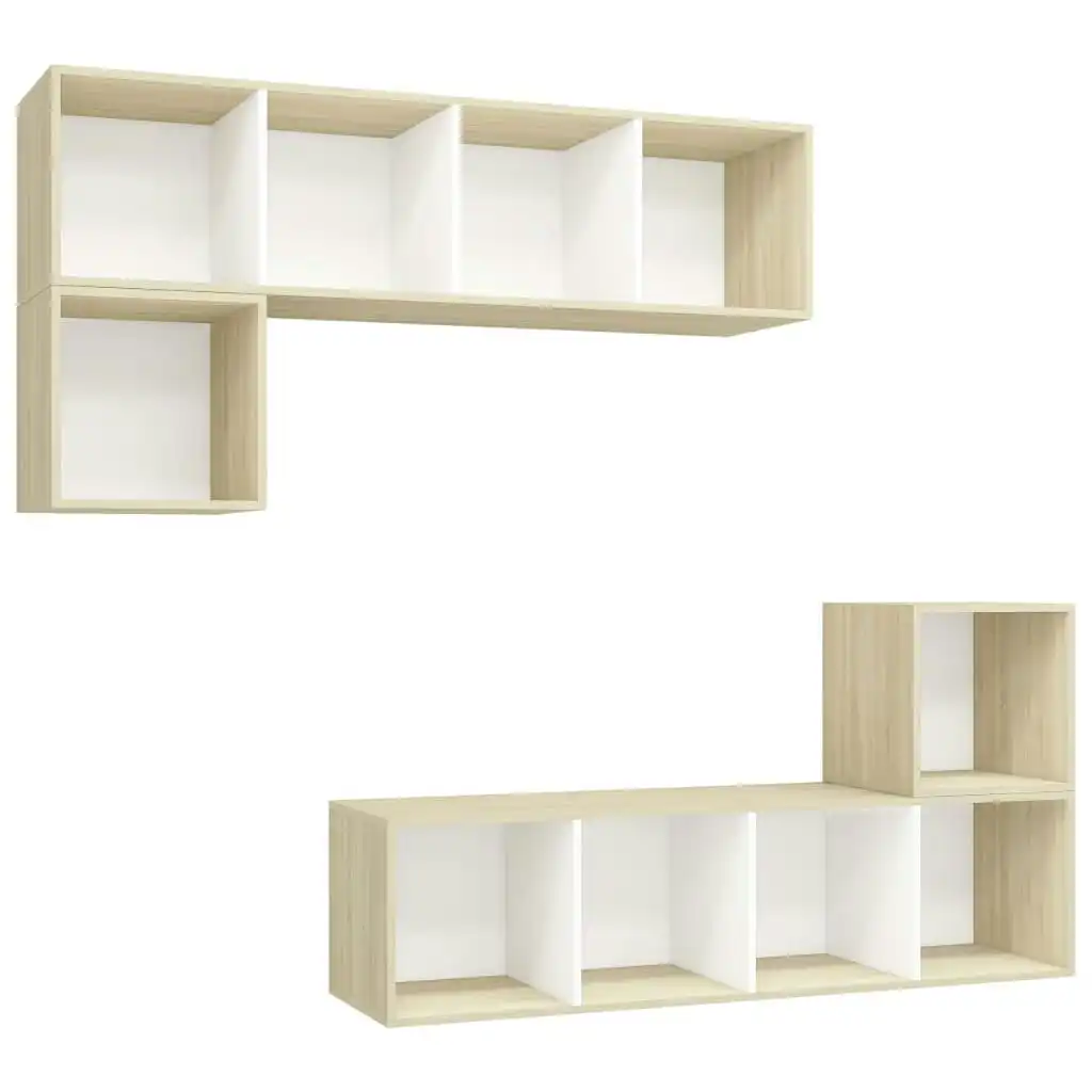 4 Piece TV Cabinet Set White and Sonoma Oak Engineered Wood 3079813