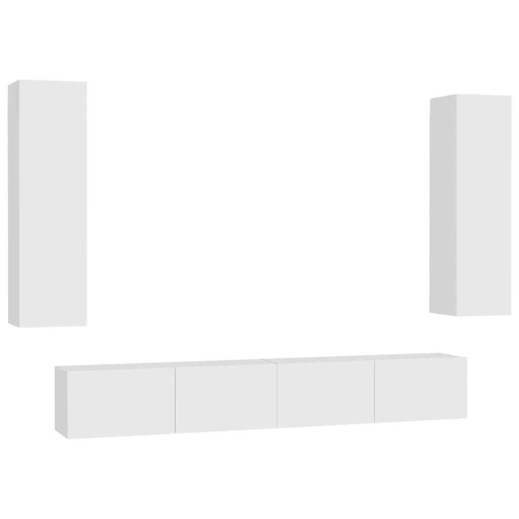 4 Piece TV Cabinet Set White Engineered Wood 3074456