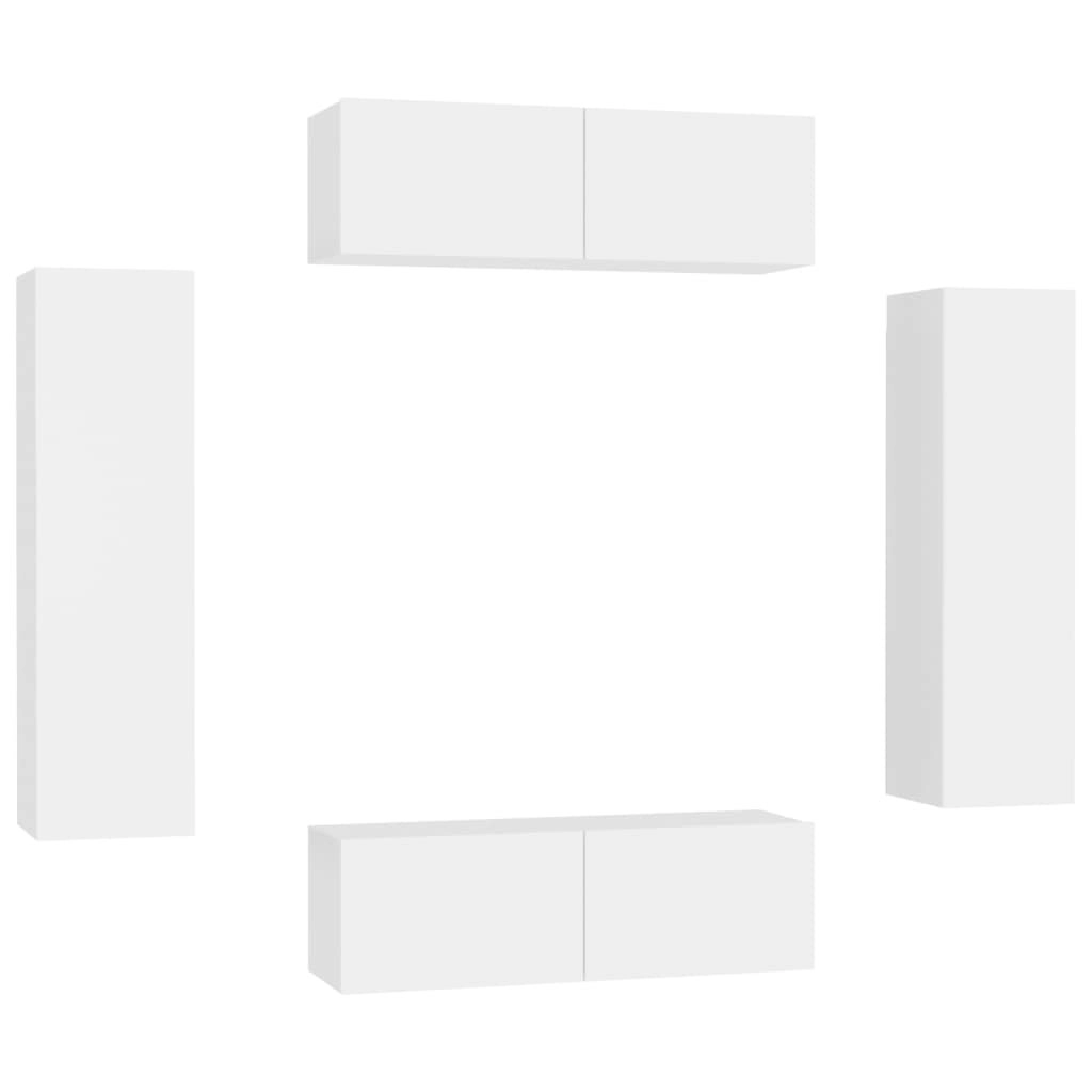 4 Piece TV Cabinet Set White Engineered Wood 3078667