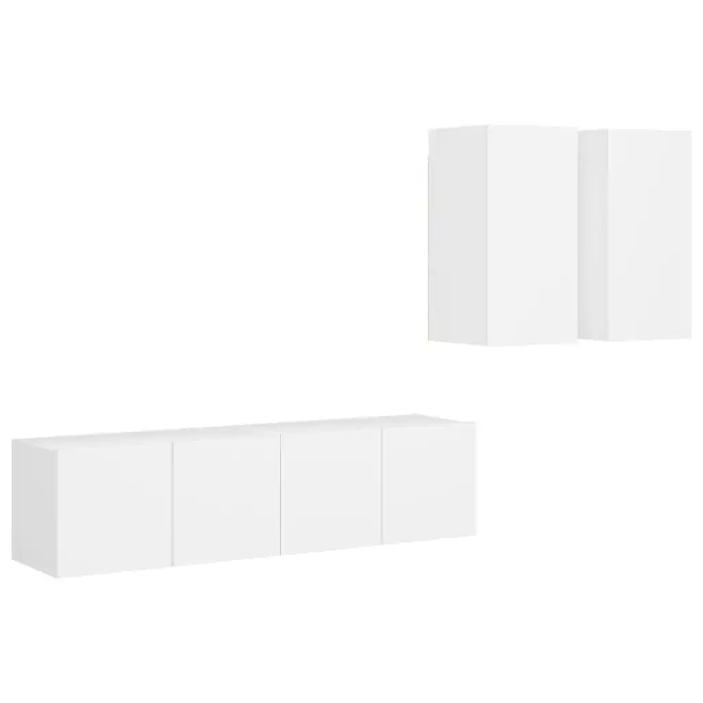 4 Piece TV Cabinet Set White Engineered Wood 3078685