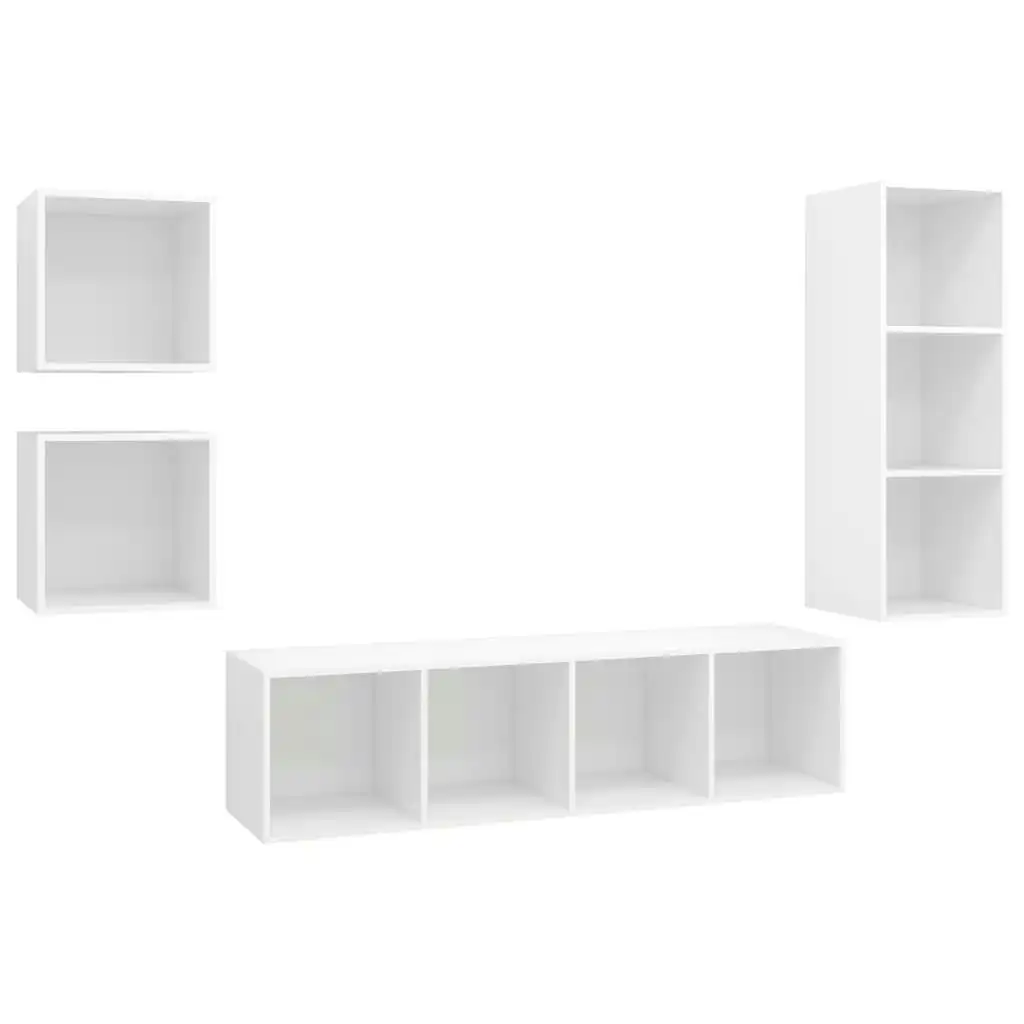 4 Piece TV Cabinet Set White Engineered Wood 3079772