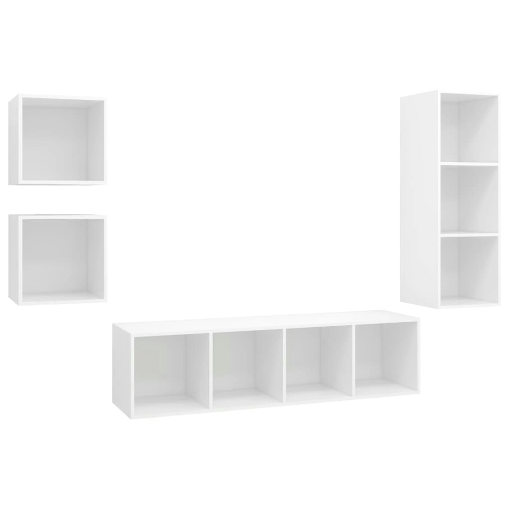 4 Piece TV Cabinet Set White Engineered Wood 3079772