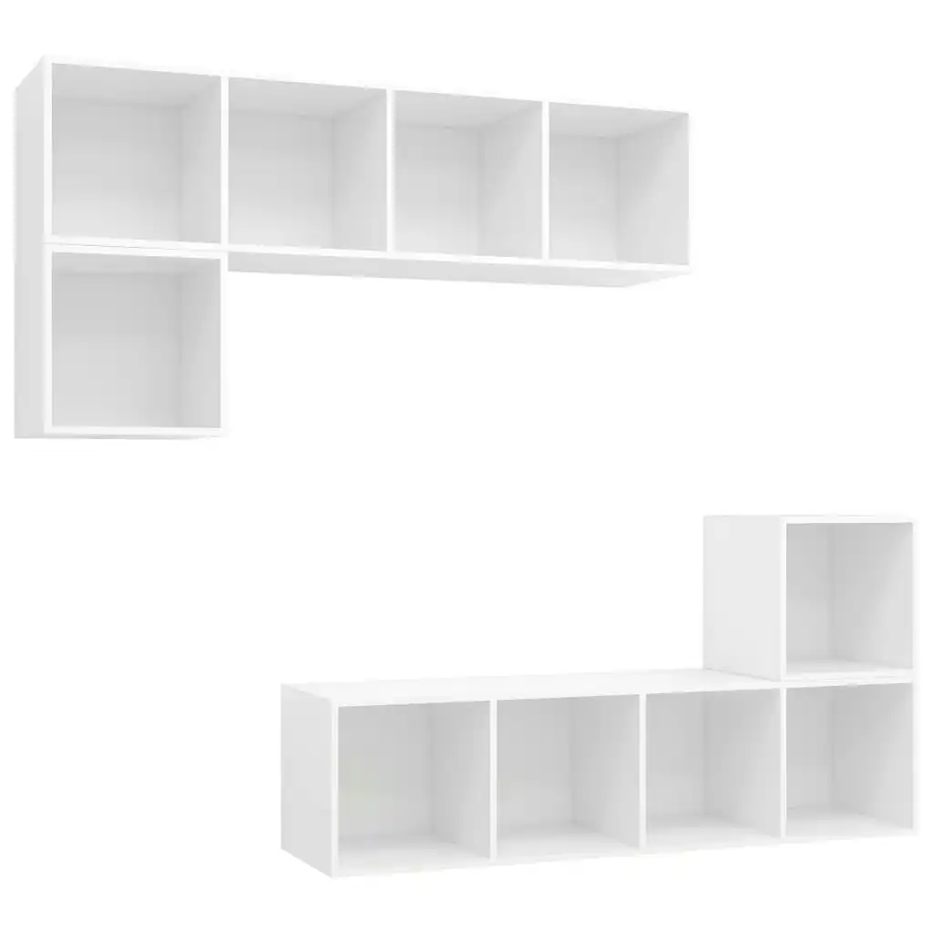 4 Piece TV Cabinet Set White Engineered Wood 3079808