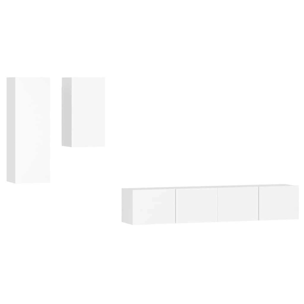 4 Piece TV Cabinet Set White Engineered Wood 3114622