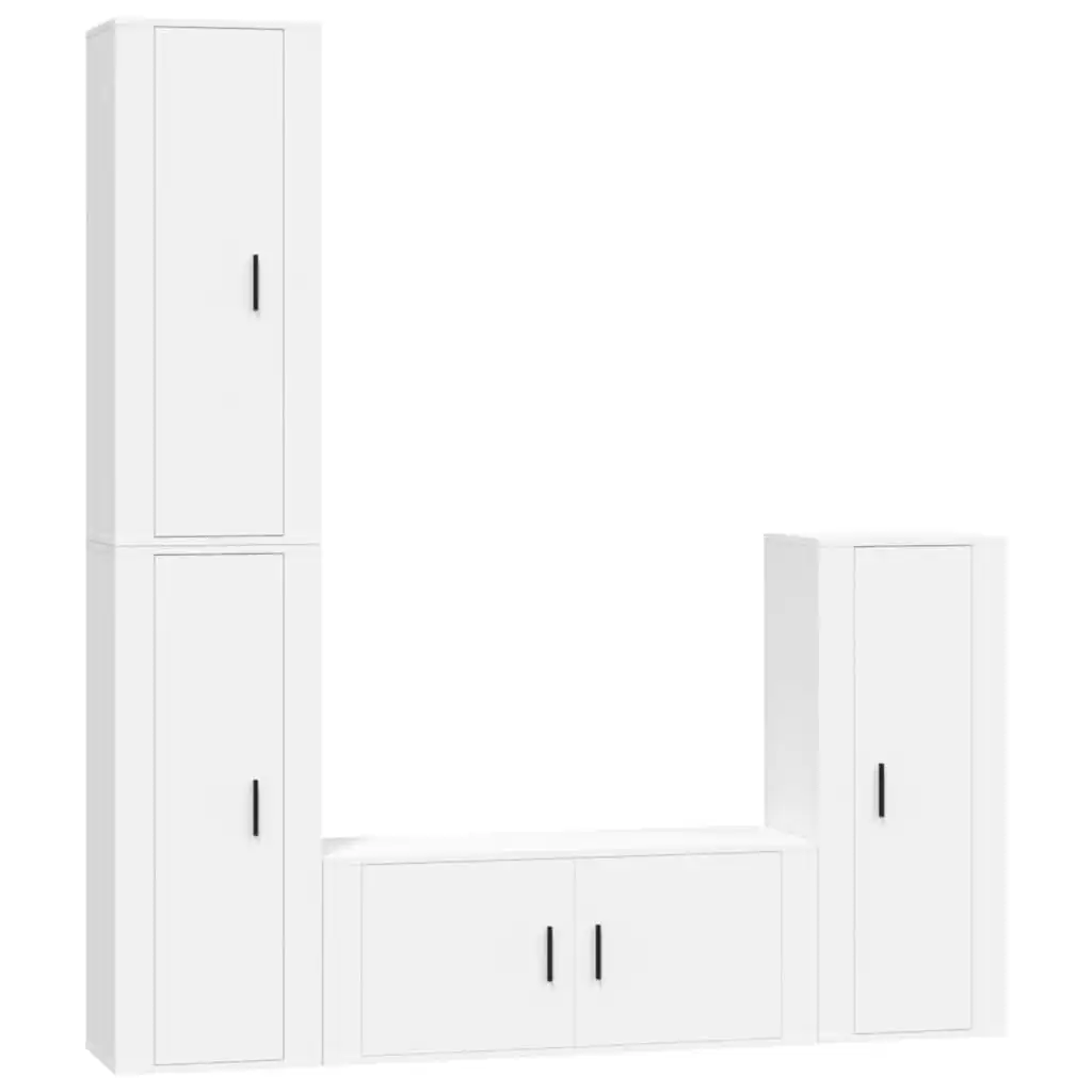 4 Piece TV Cabinet Set White Engineered Wood 3188790