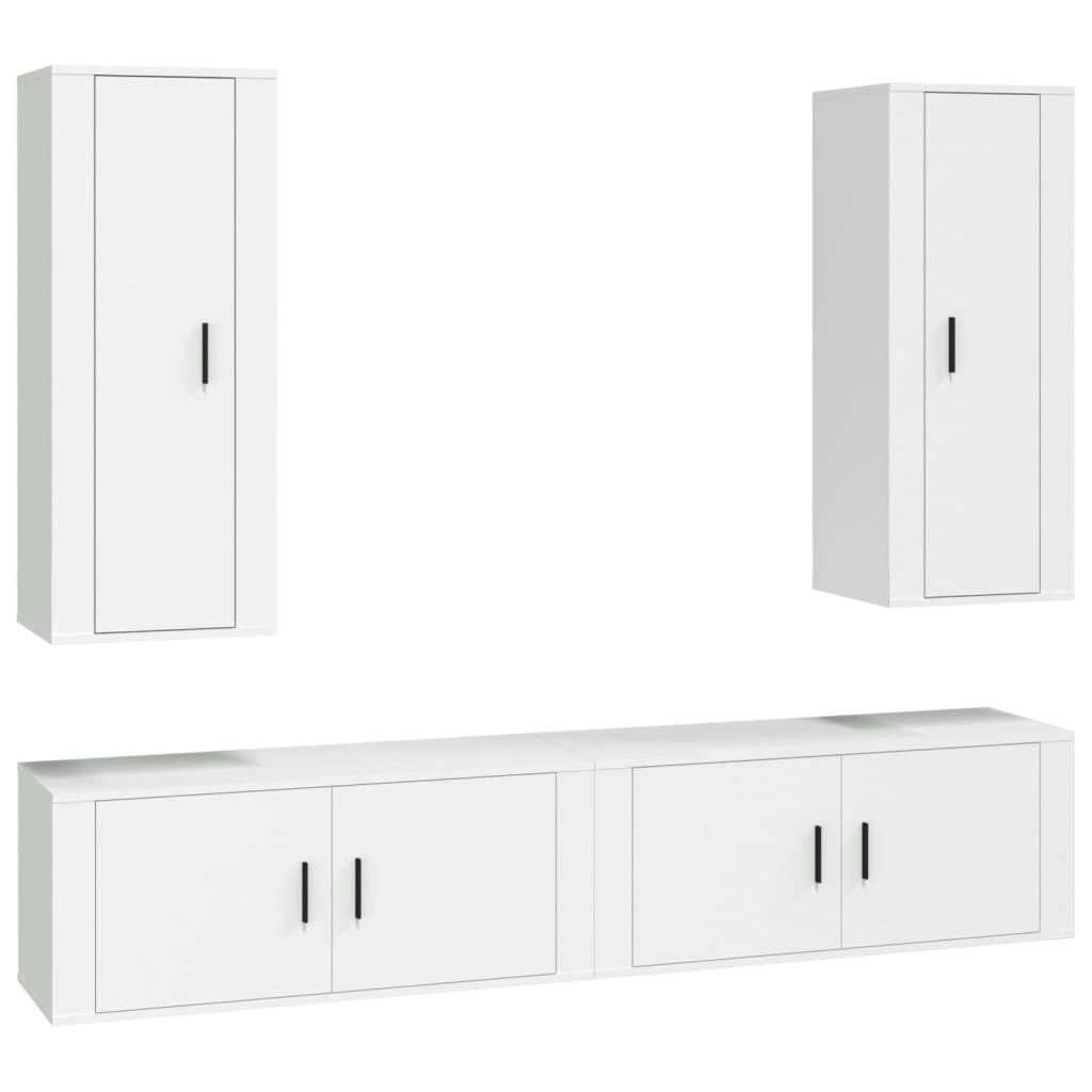 4 Piece TV Cabinet Set White Engineered Wood 3188846