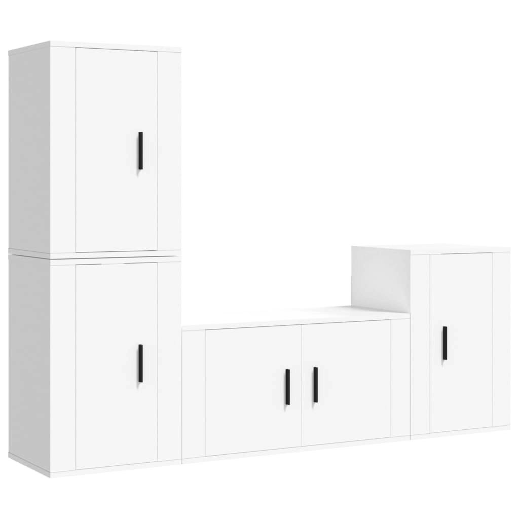 4 Piece TV Cabinet Set White Engineered Wood 3188606