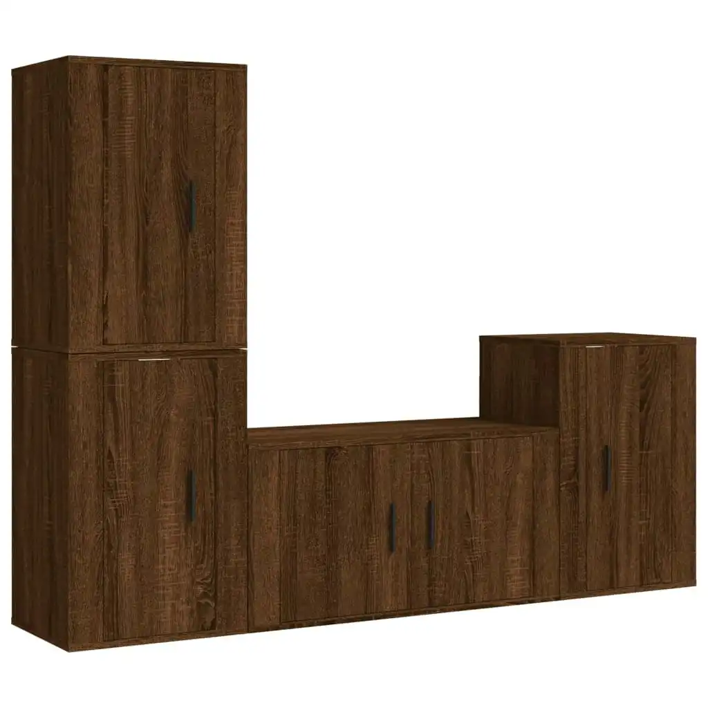 4 Piece TV Cabinet Set Brown Oak Engineered Wood 3188613