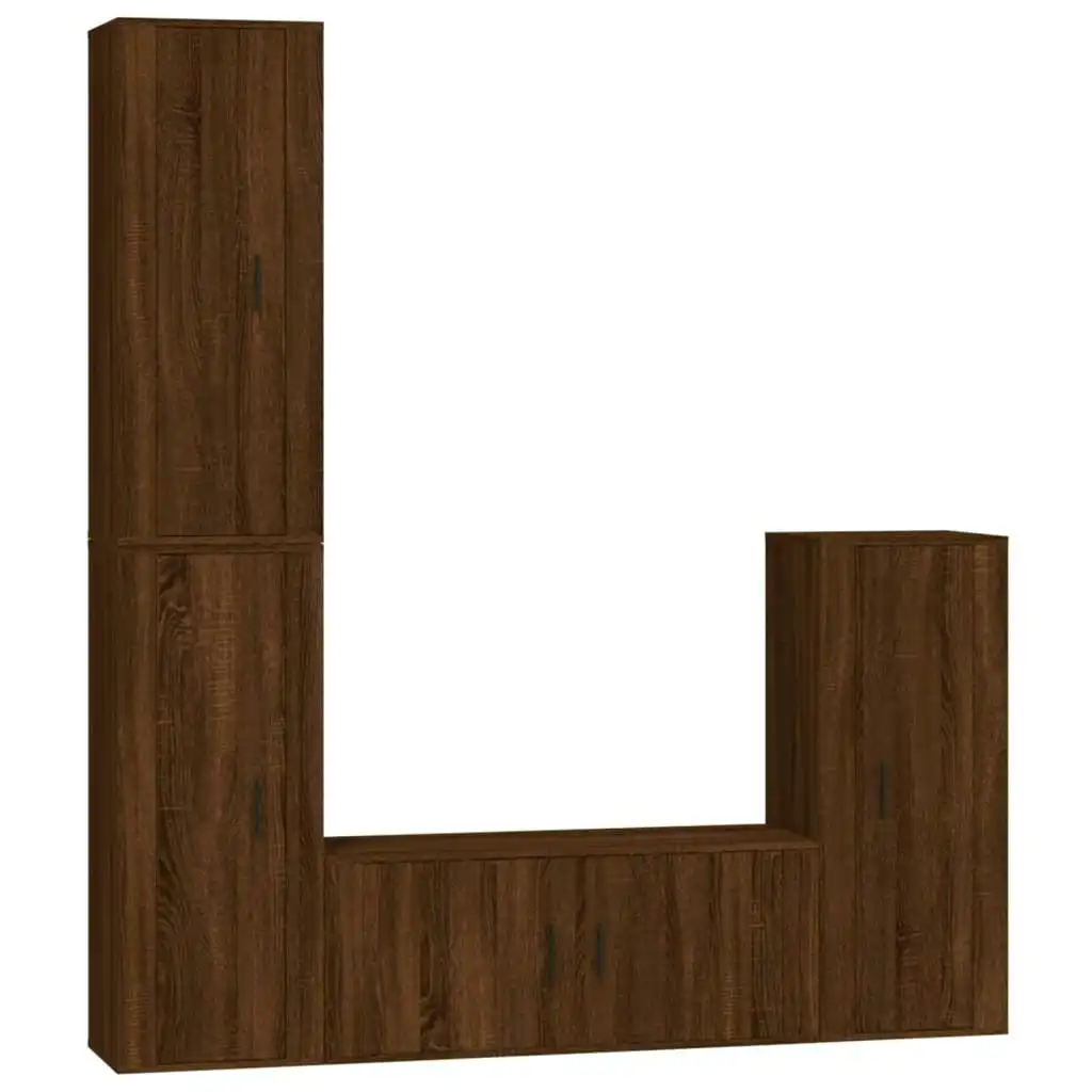 4 Piece TV Cabinet Set Brown Oak Engineered Wood 3188797