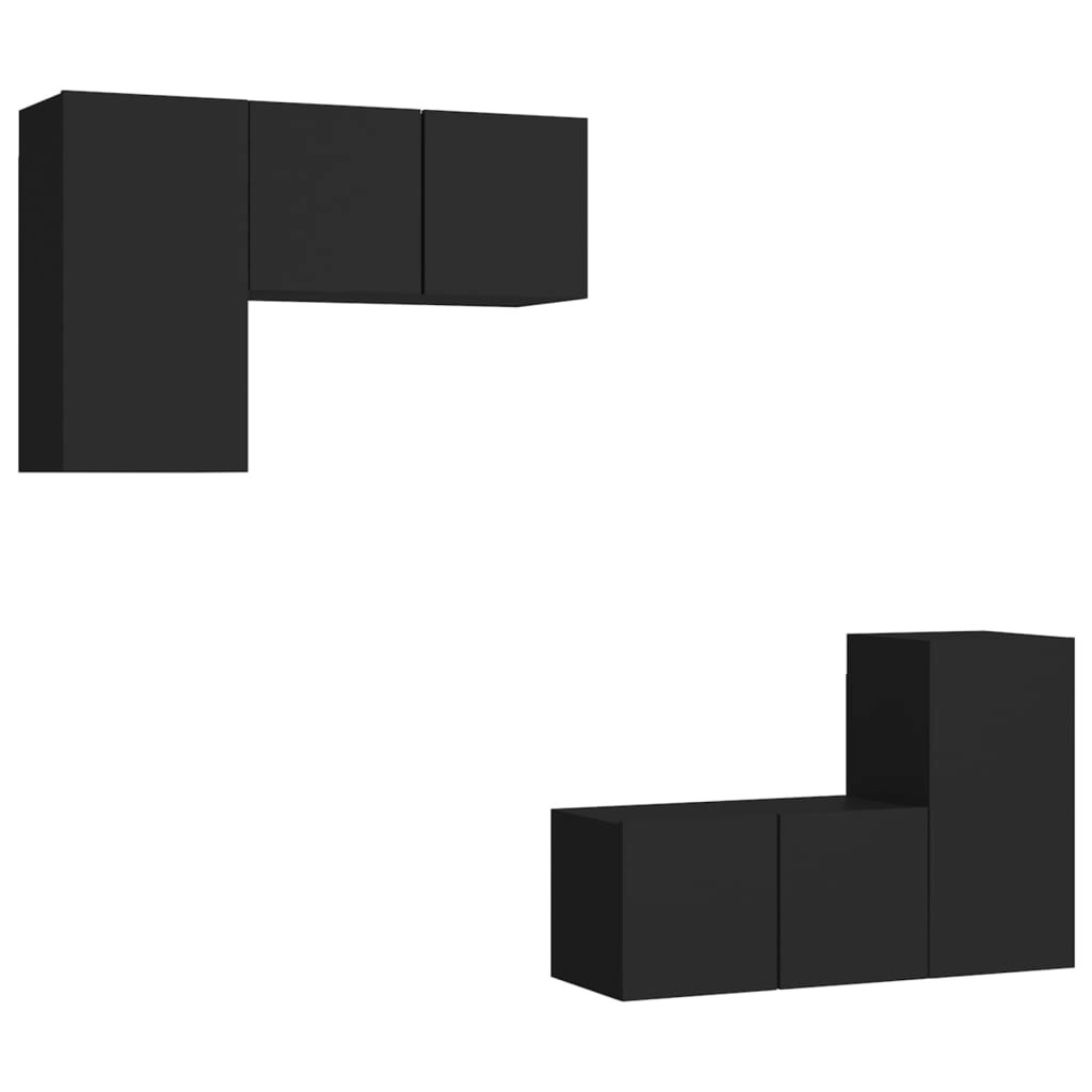 4 Piece TV Cabinet Set Black Engineered Wood 3078793