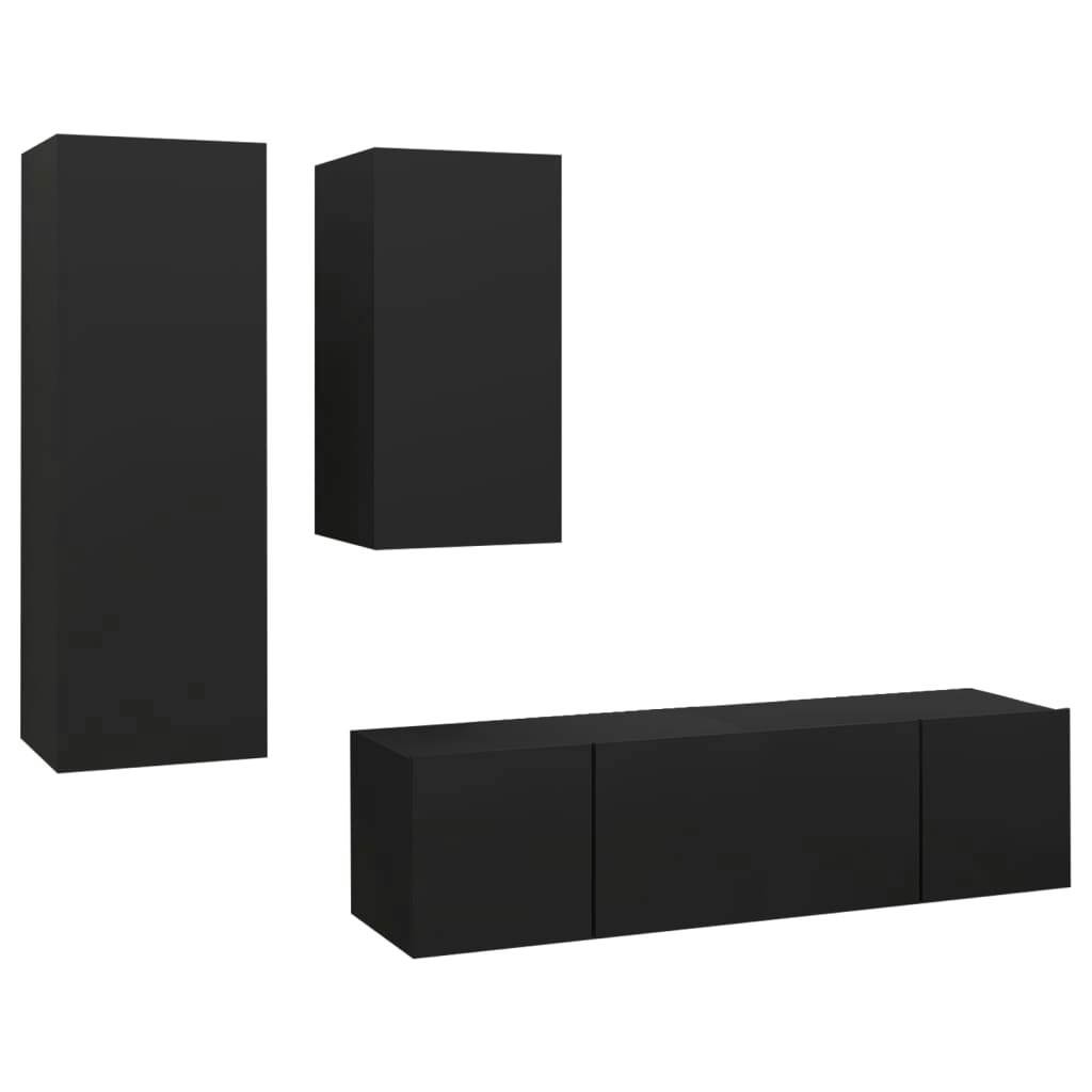 4 Piece TV Cabinet Set Black Engineered Wood 3078836