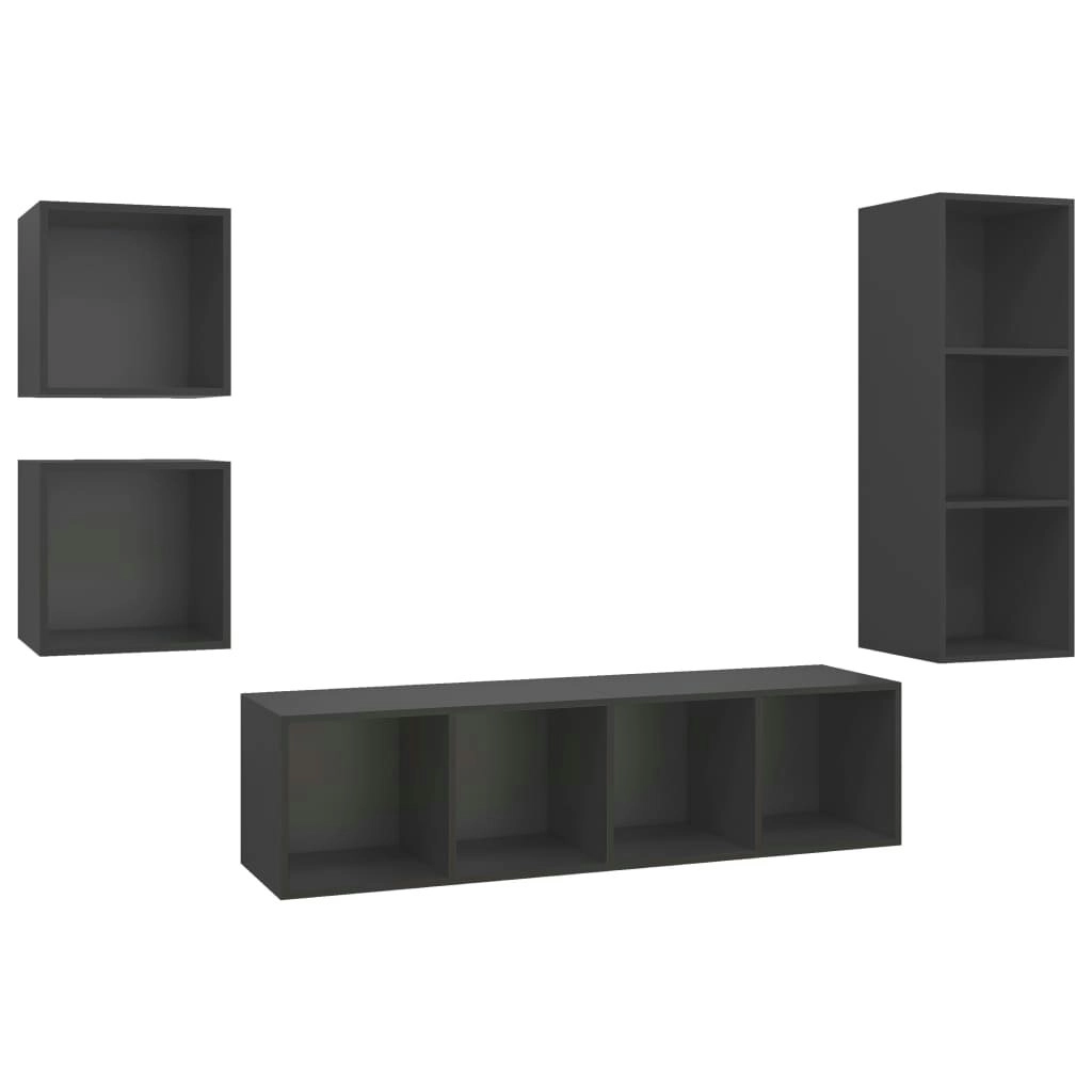 4 Piece TV Cabinet Set Grey Engineered Wood 3079774